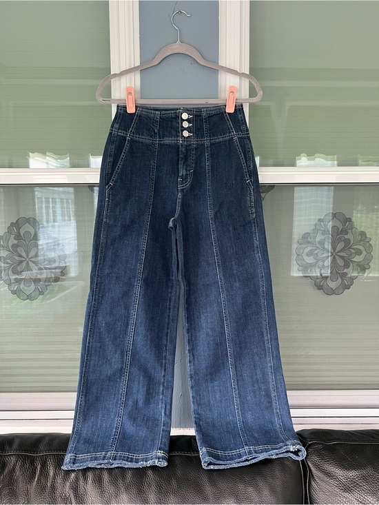 Pilcro Denim - Anthropology Pilcro Wide-Leg Dark Blue High-Rise Jeans